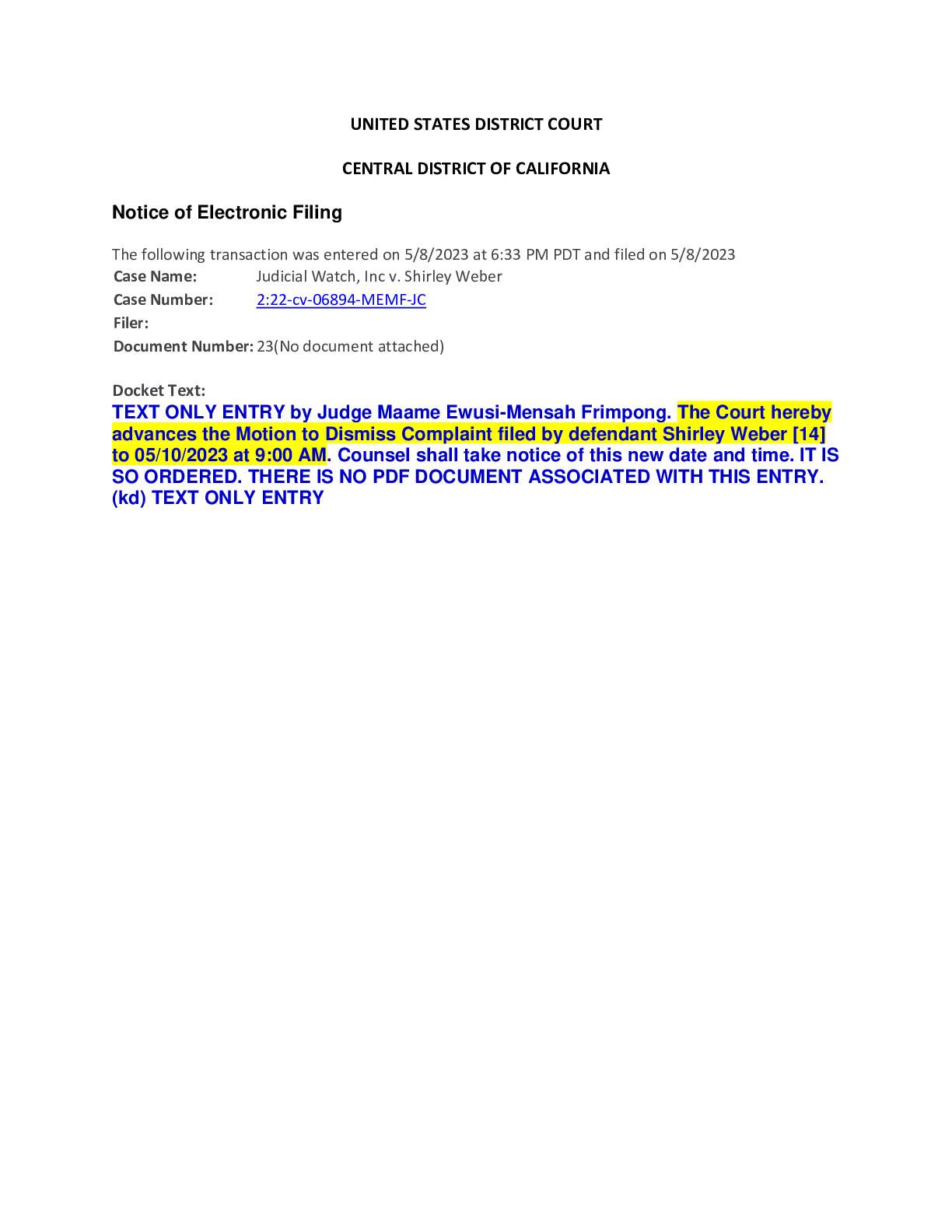 JW v. Weber Hearing Change 06894