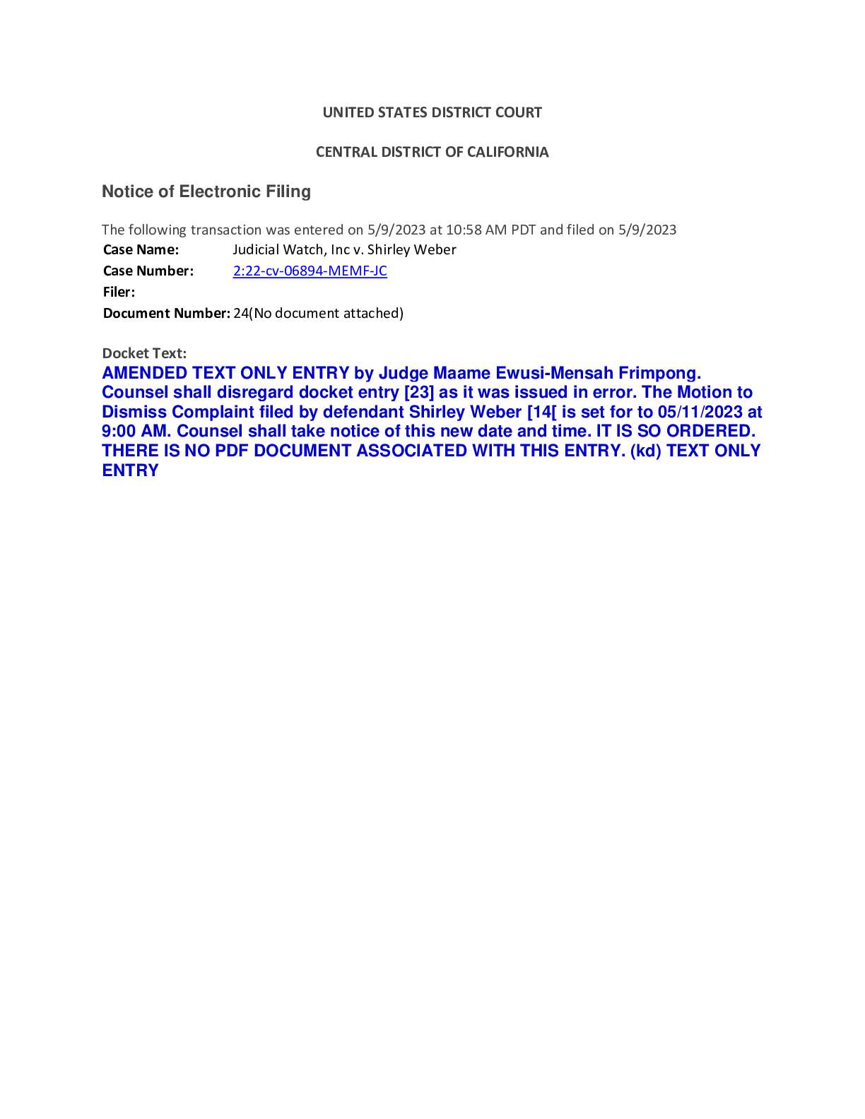 JW v. Weber Hearing Change 2 06894