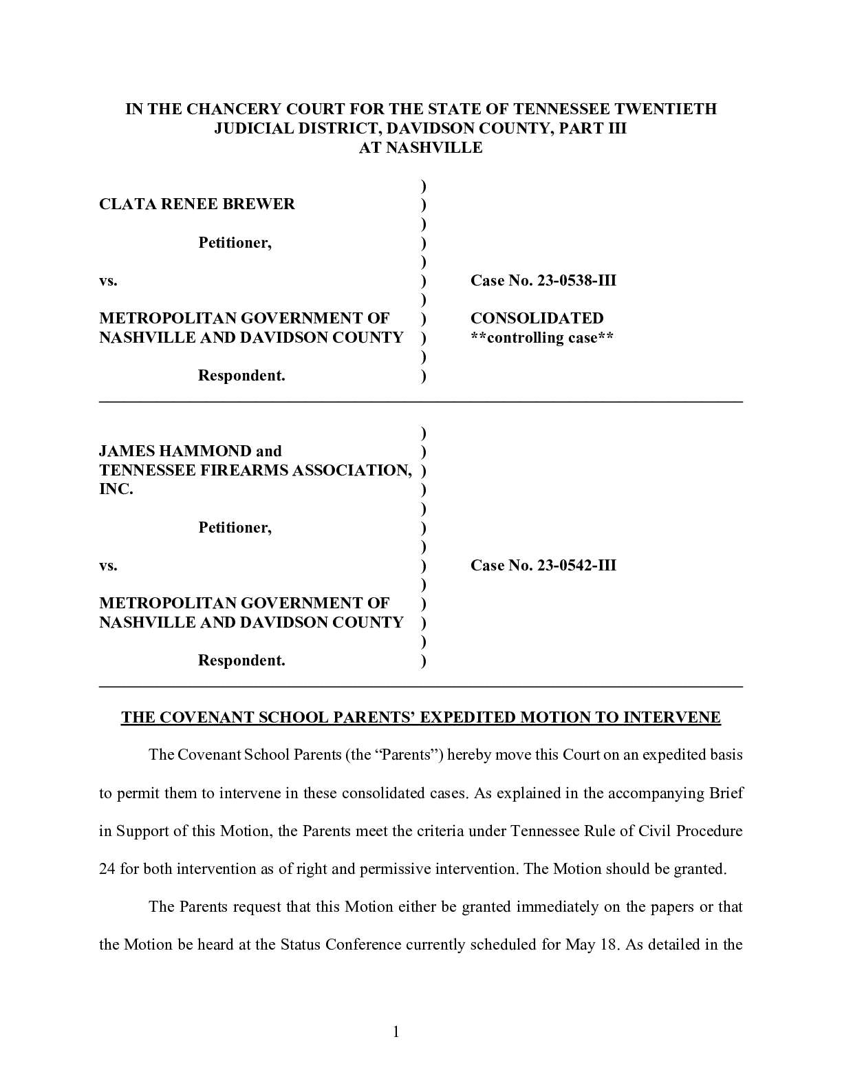 Brewer Hammond v Nashville Parents Intervention 0542 0538