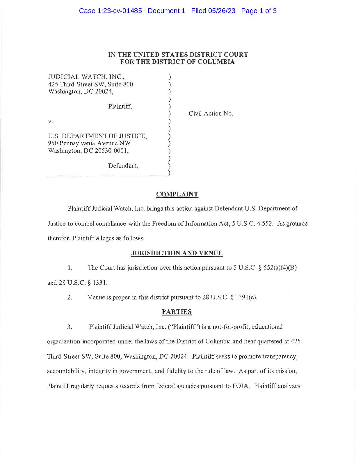 JW v DOJ Jack Smith staff complaint 01485