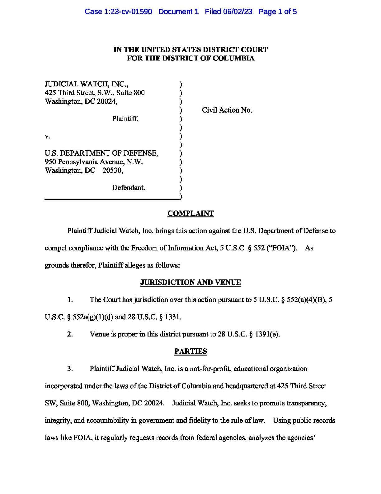 JW v. DOD Anna Paulina Luna complaint 01590