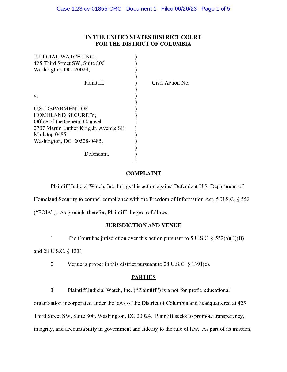 JW v DHS National Biosurveillance Integration Center 01855