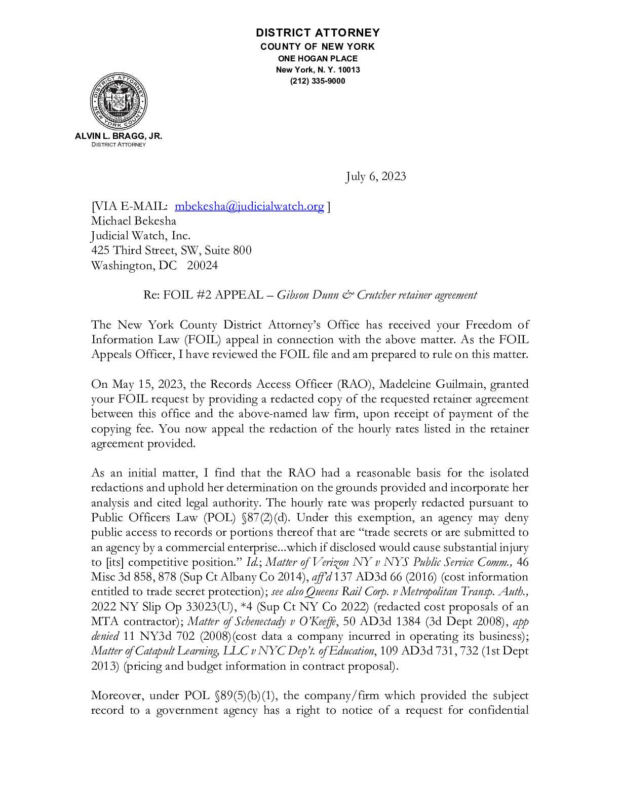 FOIL Bragg Gibson Dunn decision July 2023