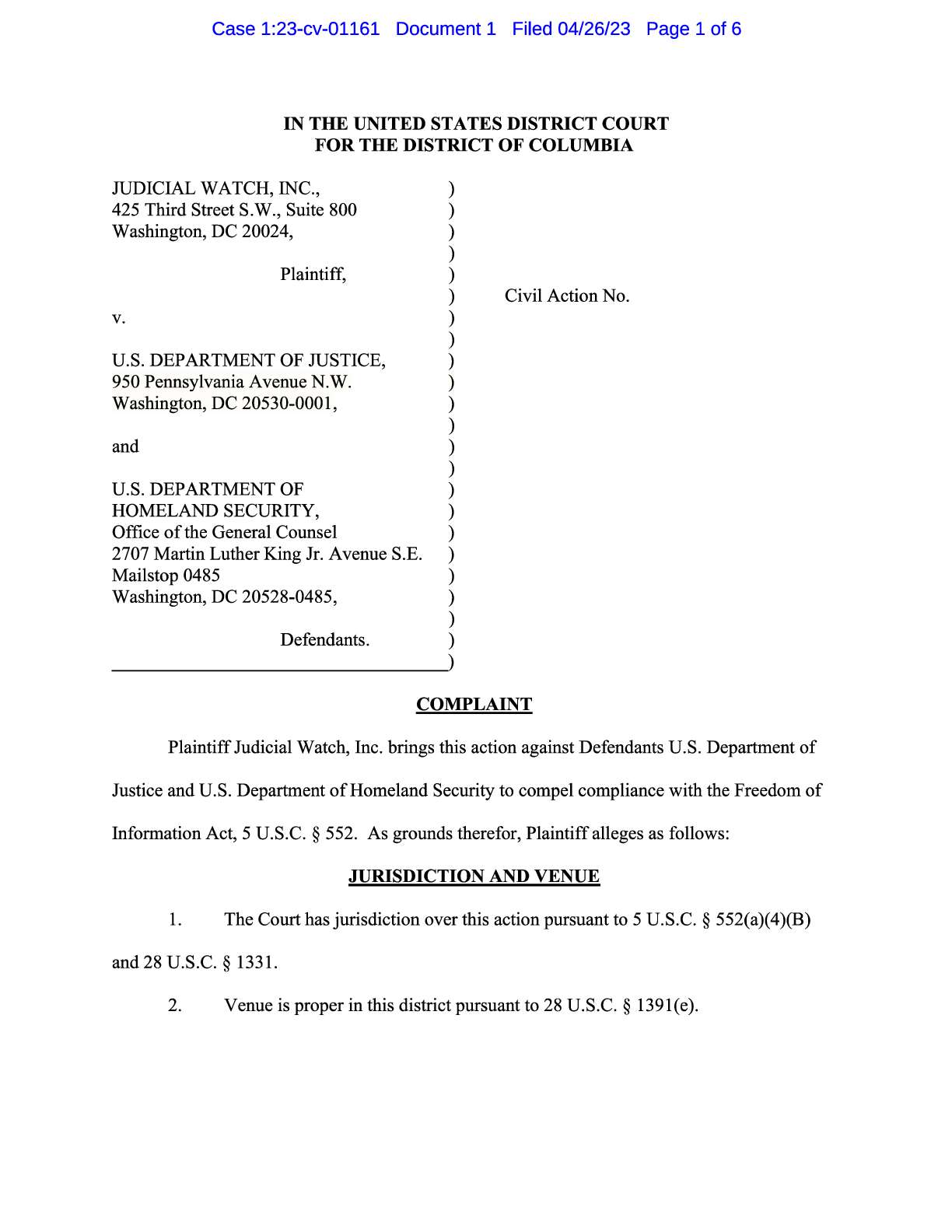 JW v DOJ HHS FB complaint 01161