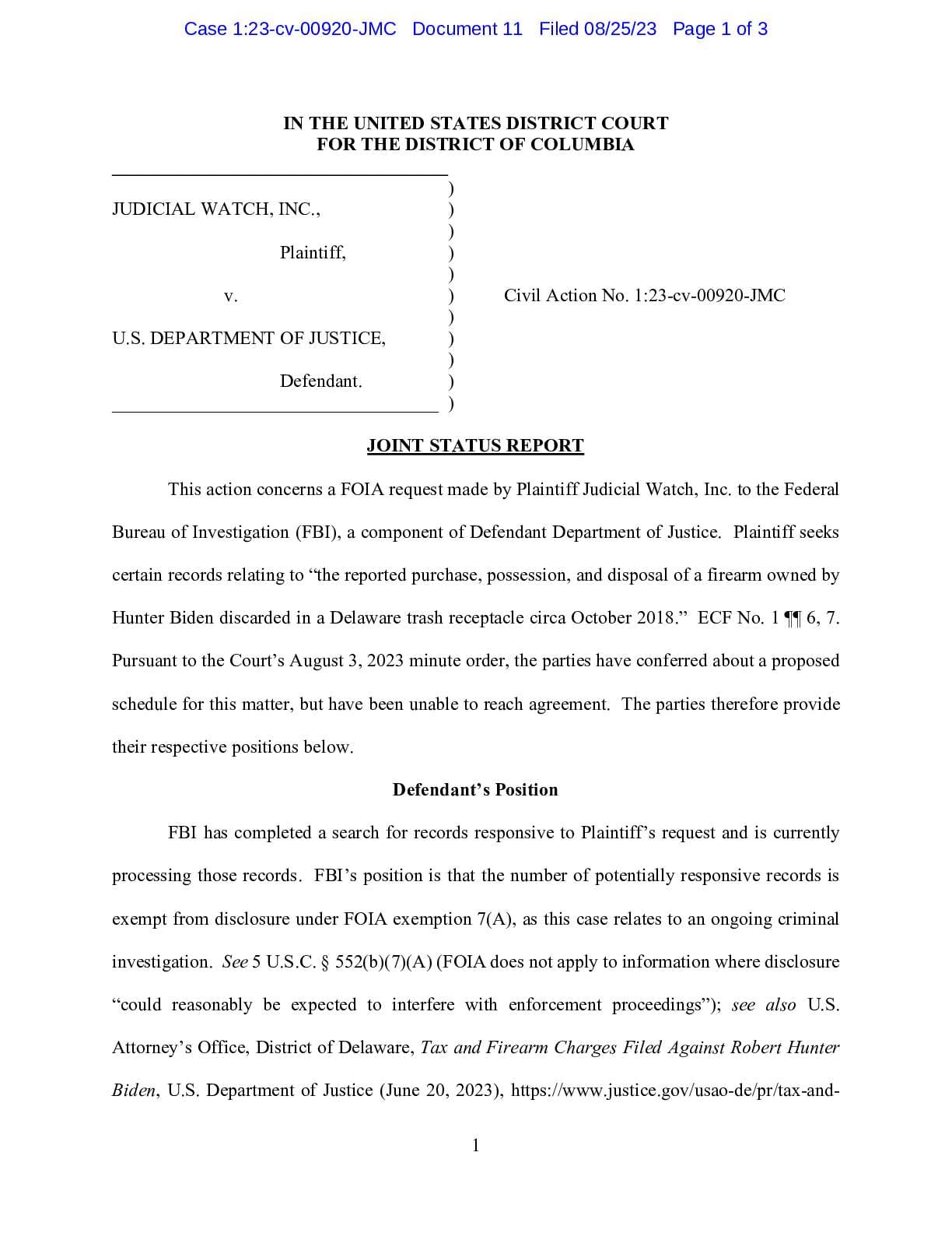 JW v DOJ Hunter Biden Gun JSR 00920