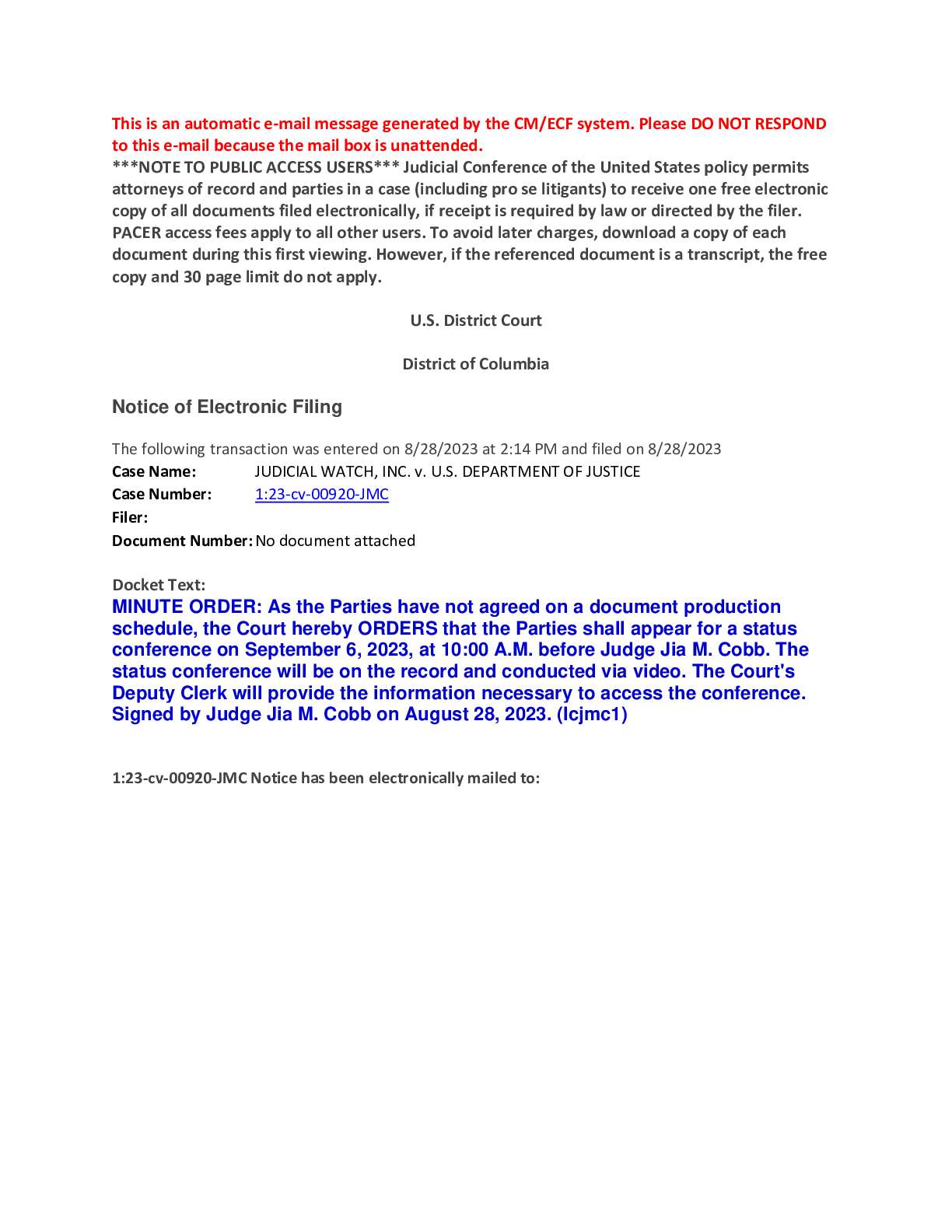 JW v DOJ Hunter Biden Gun Hearing Order 00920