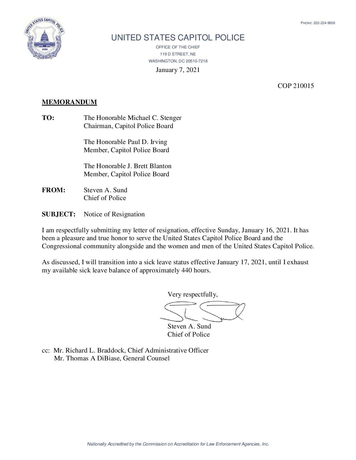 JW v US Capitol Police Resignation Chief Steven Sund 00401