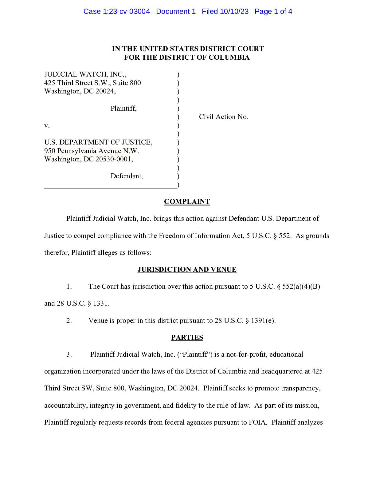JW v DOJ Twitter Pymts Complaint 03004