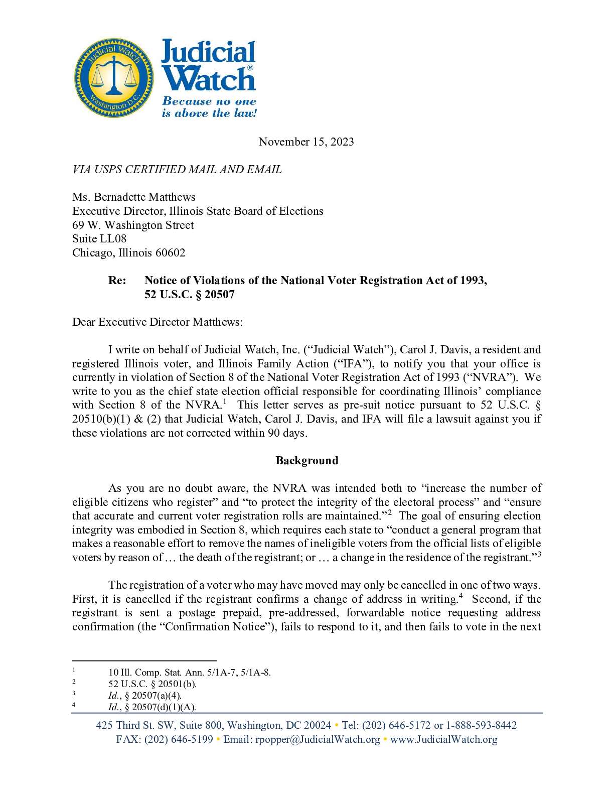 NVRA Notices of Violation November 2023