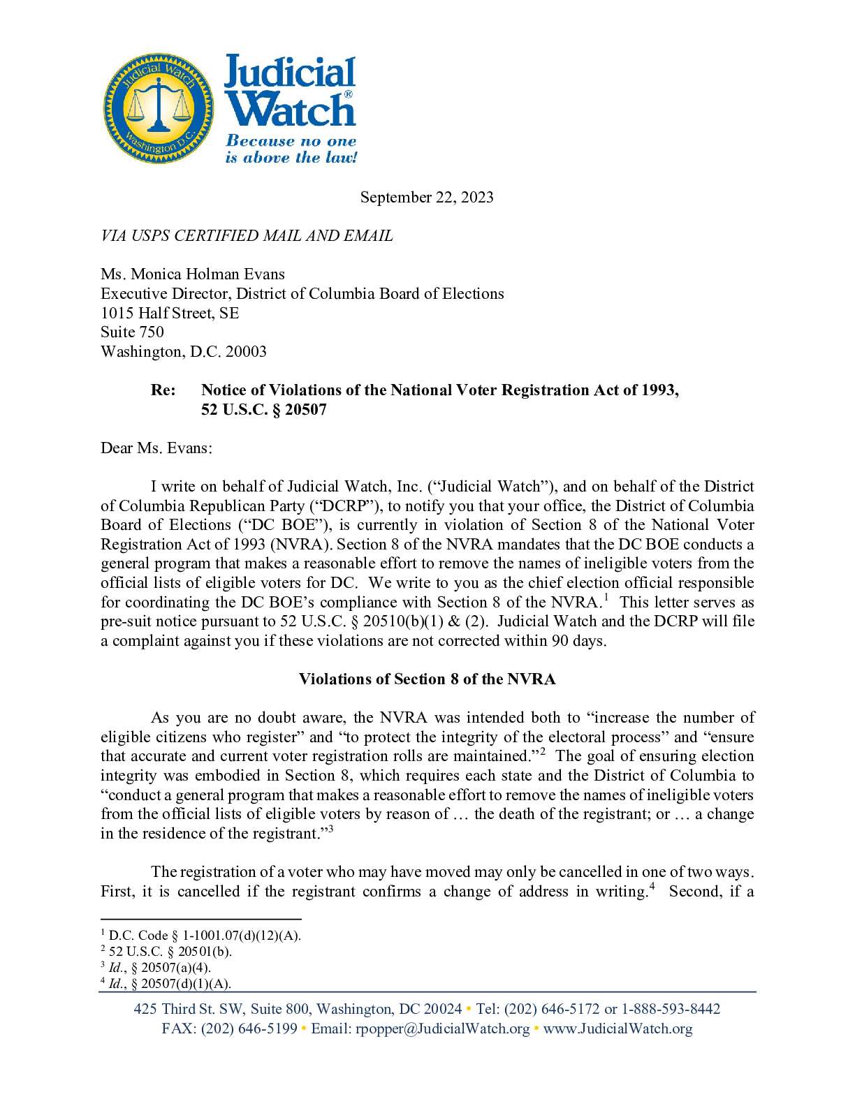 NVRA DC Notice of Violation November 2023