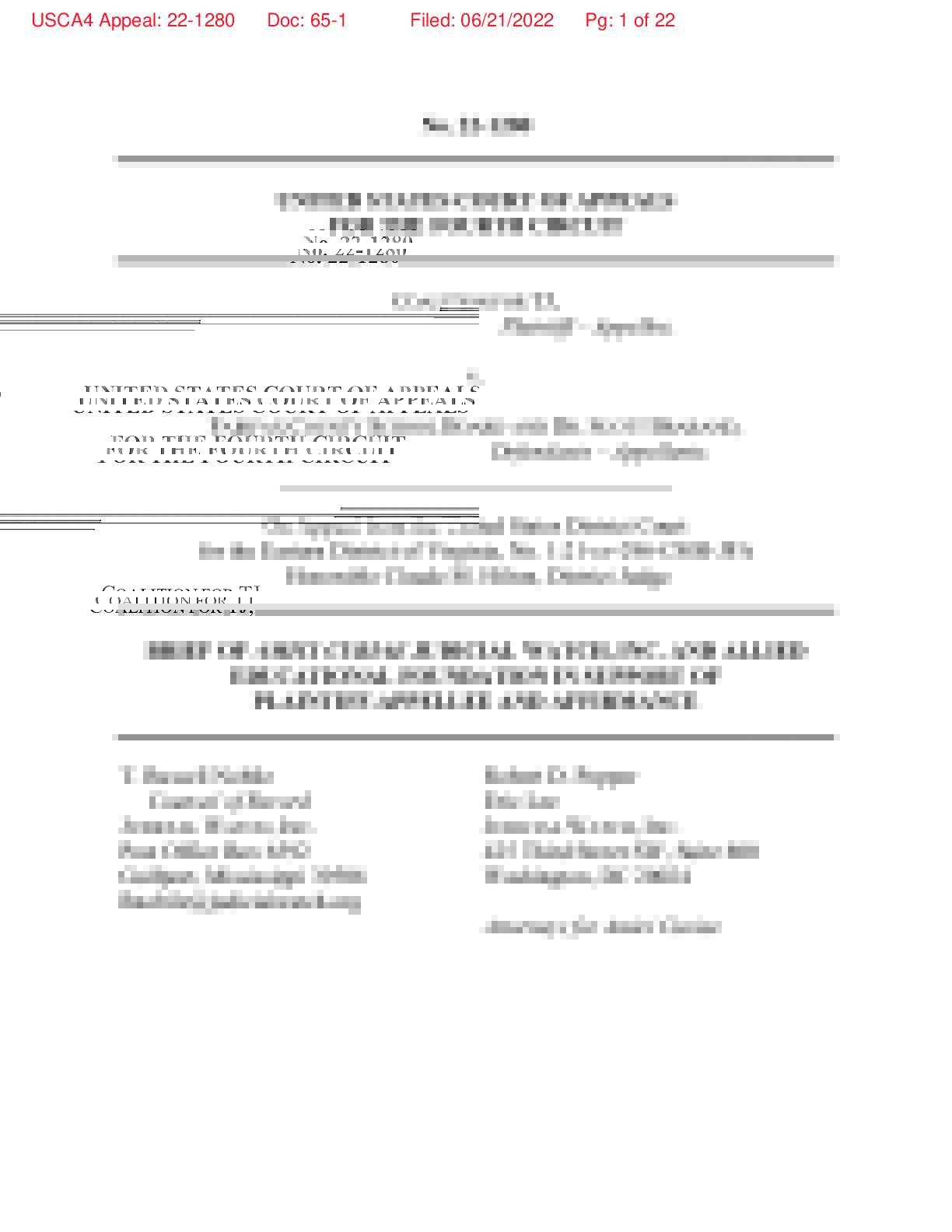 Coalition for TJ v Fairfax County School Board Amicus