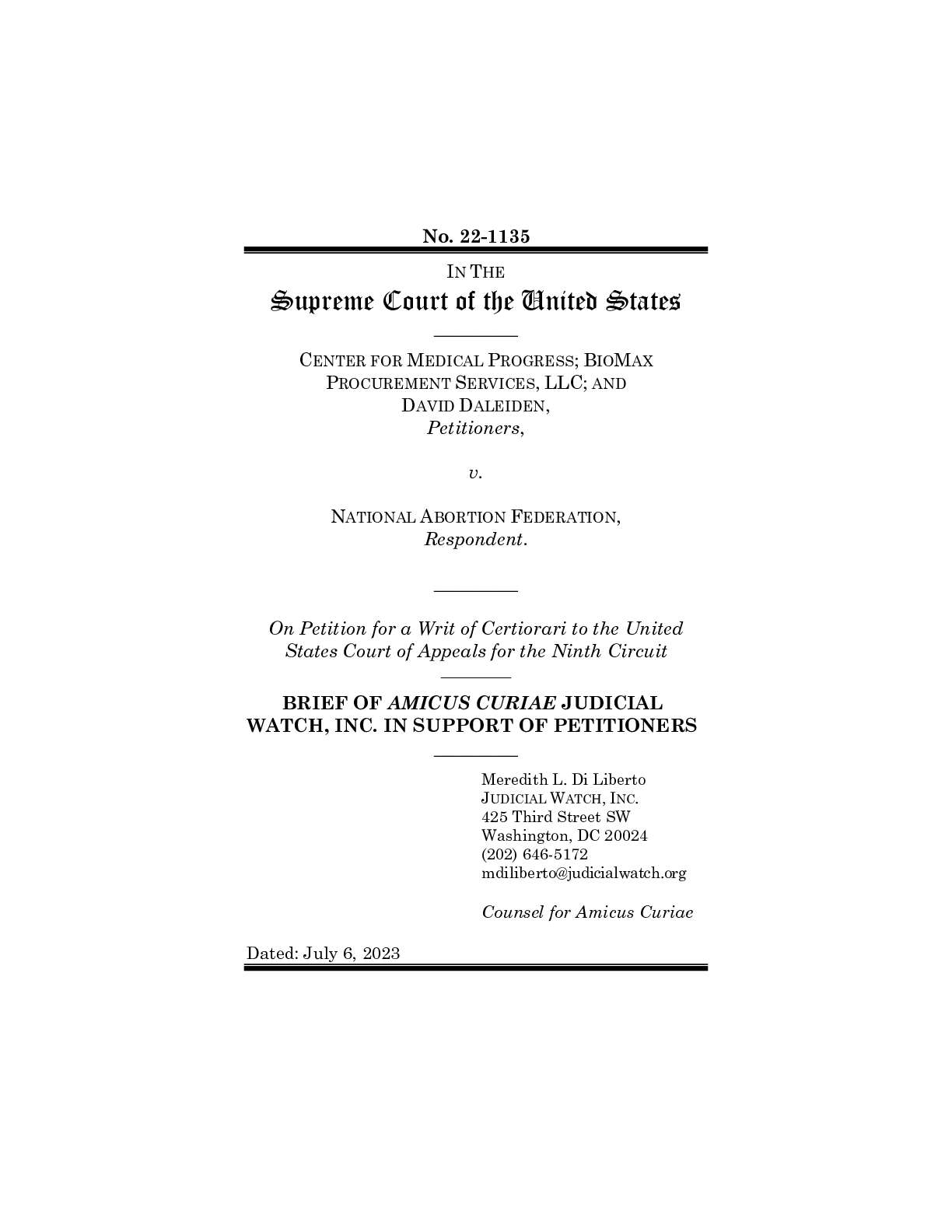 Center for Medical Progress v. National Abortion Federation
