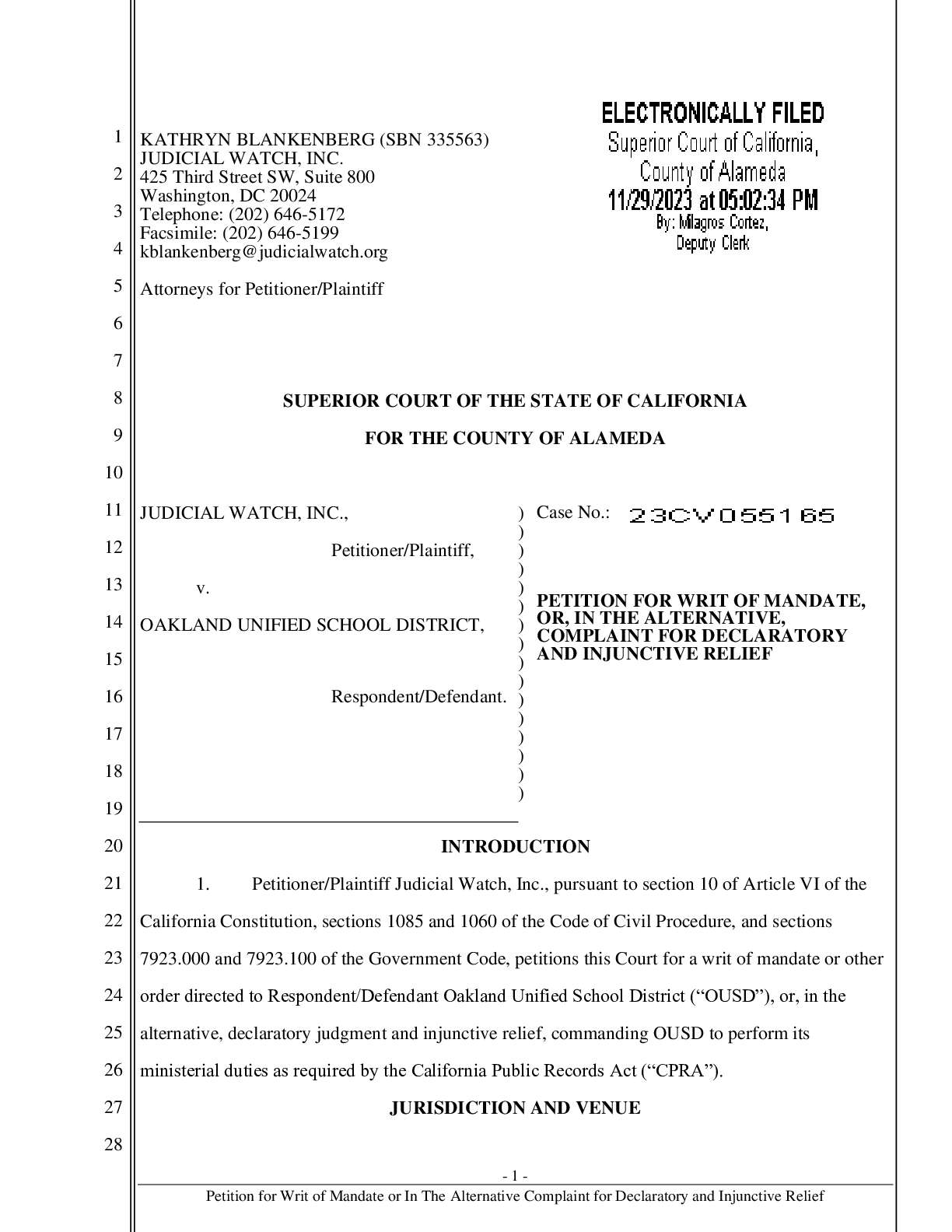 JW v Oakland Schools petition 055165