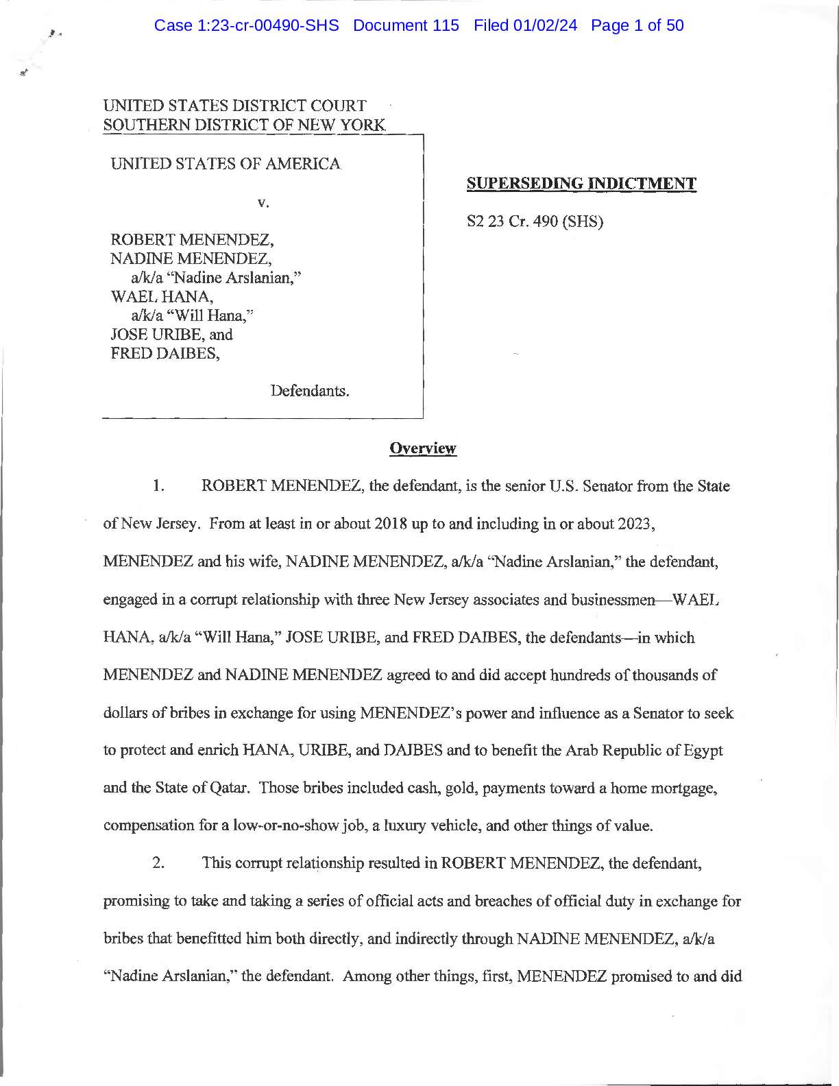 Menendez Qatar Indictment
