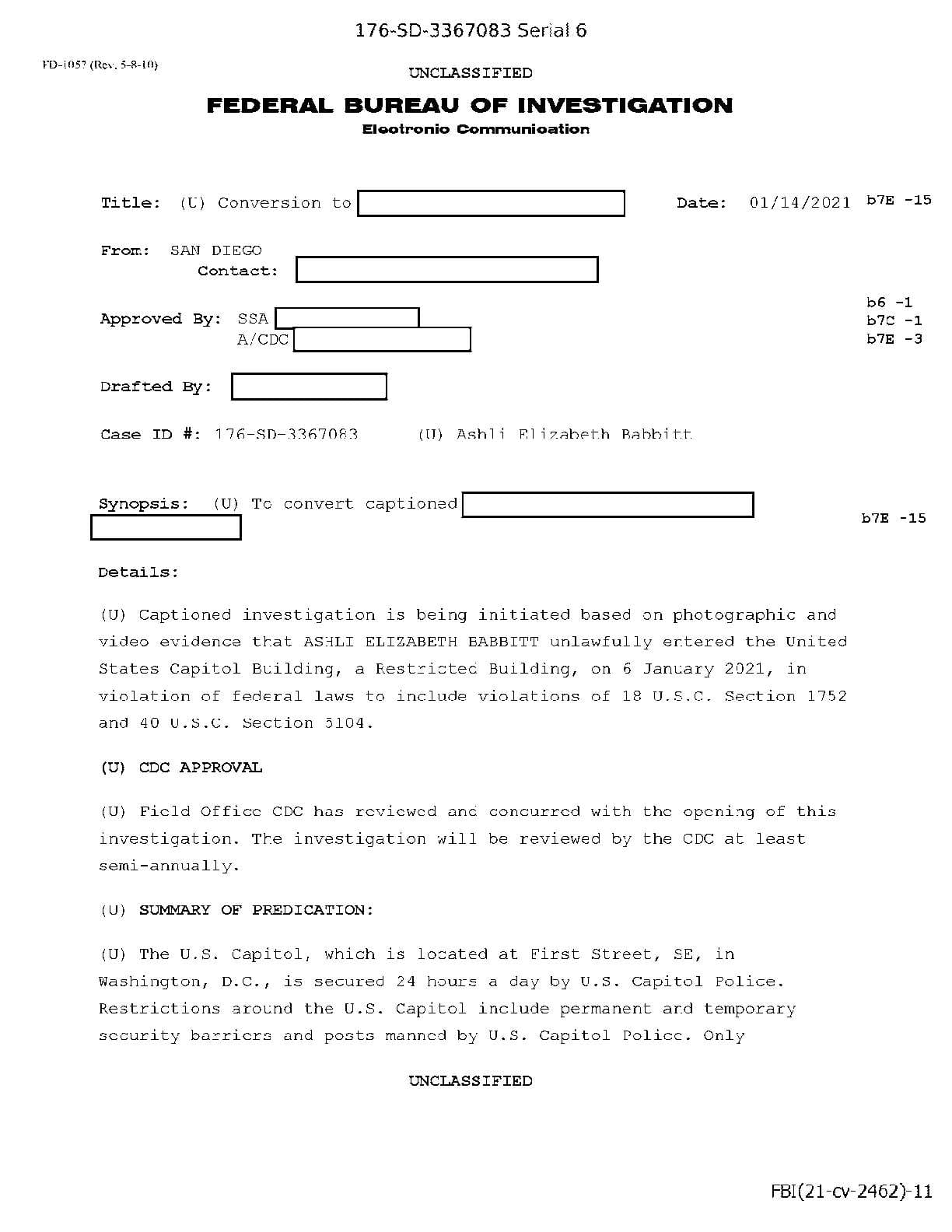 JW v DOJ FBI Ashli Babbitt records 02462 pgs 13-17