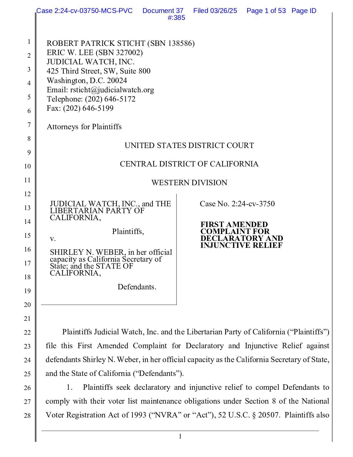 JW v Weber CA NVRA complaint 03750