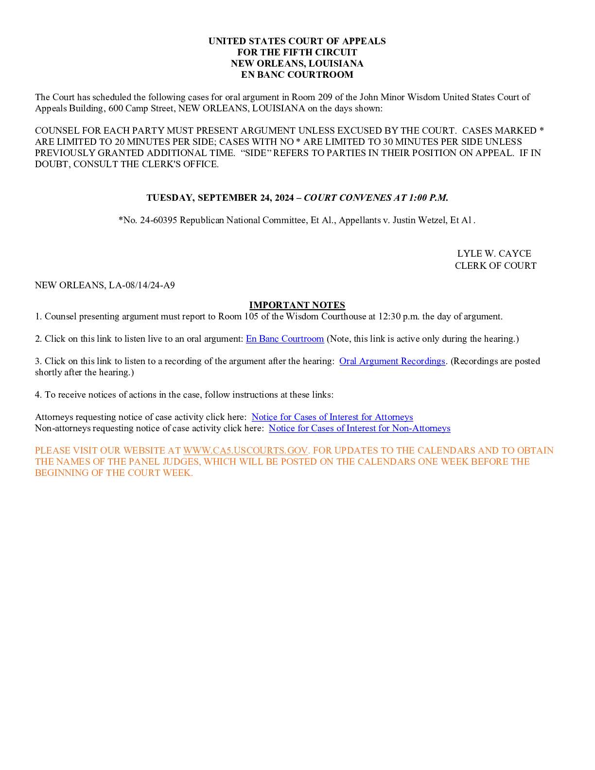 Libertarian Party v Wetzel hearing time change 00037 60395 1260