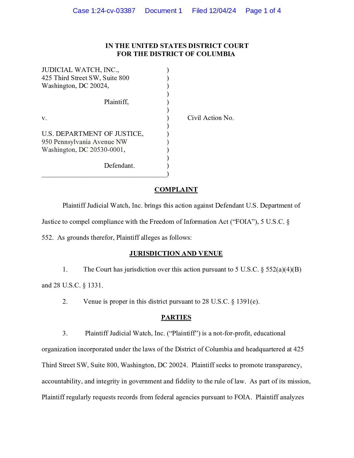 JW v. DOJ Hunter Biden complaint 03387