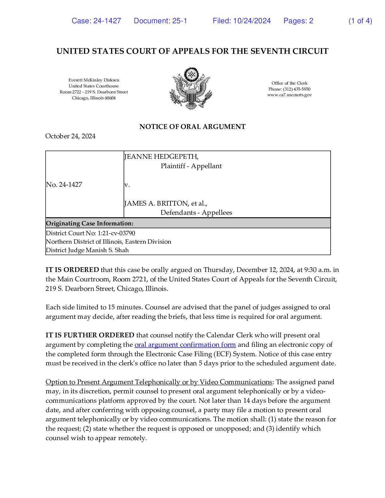 Hedgepeth v Britton oral argument order 03790 1427