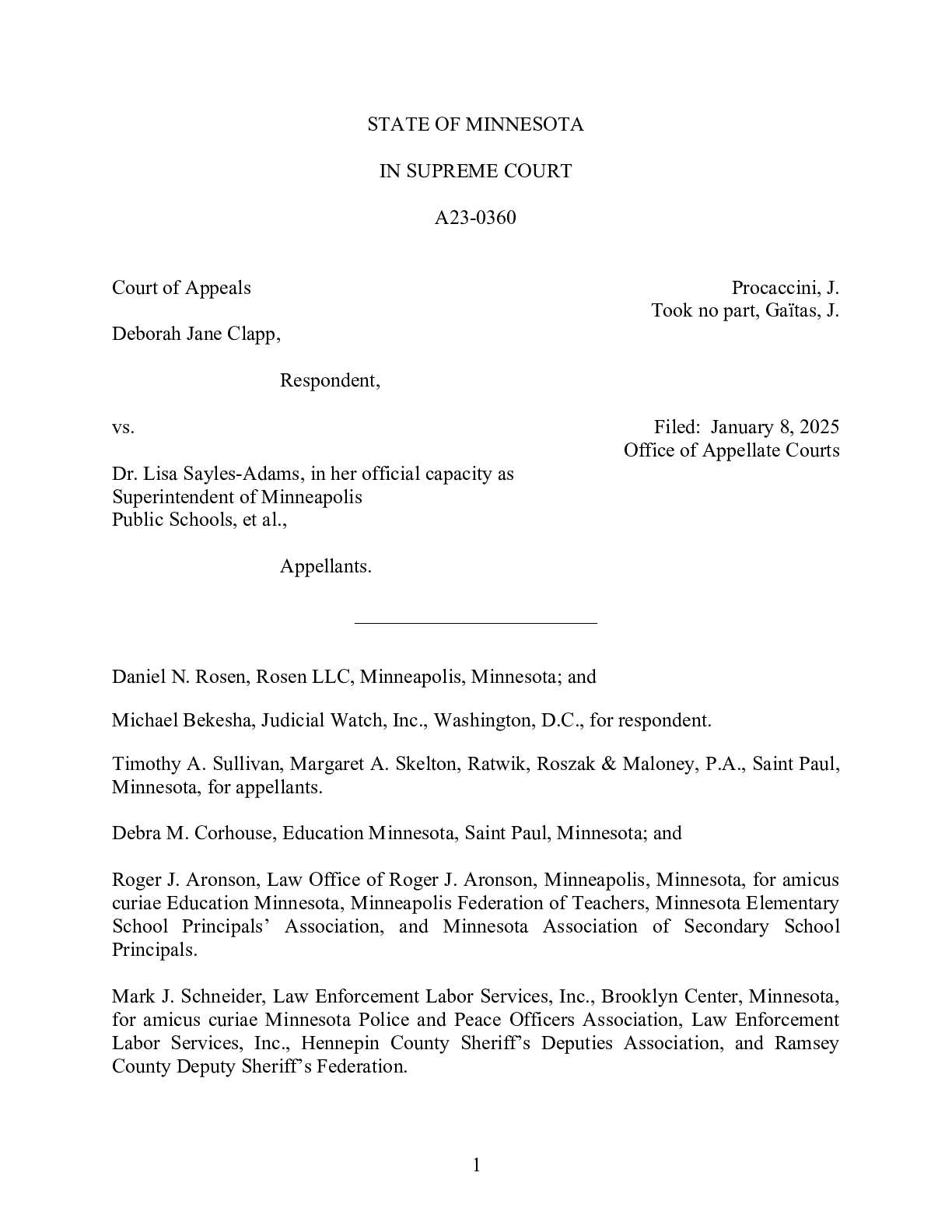 Clapp v Cox et al. MN Supreme Ct 12454 0360