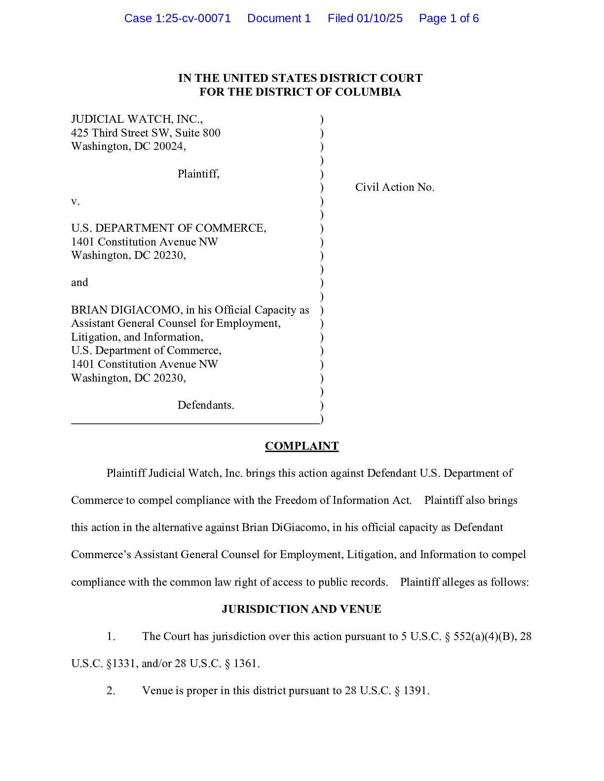 JW v. U.S. Dept of Commerce et al Broadband complaint 00071