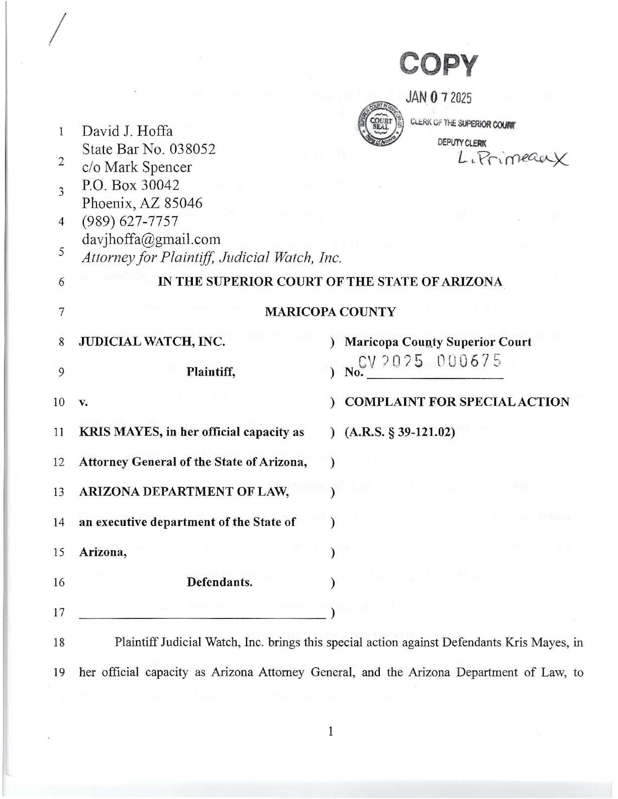 JW v Kris Mayes et al. AZ Trump Comment Investigation complaint 000675