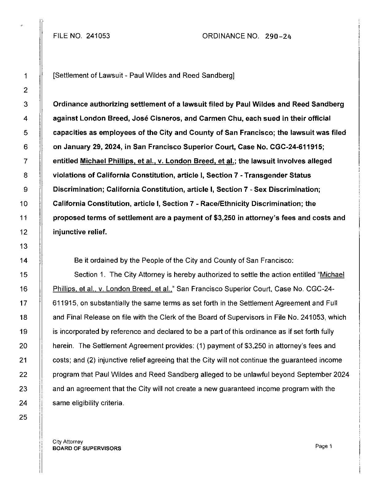 Phillips v Breed San Fransisco ordinance 611915