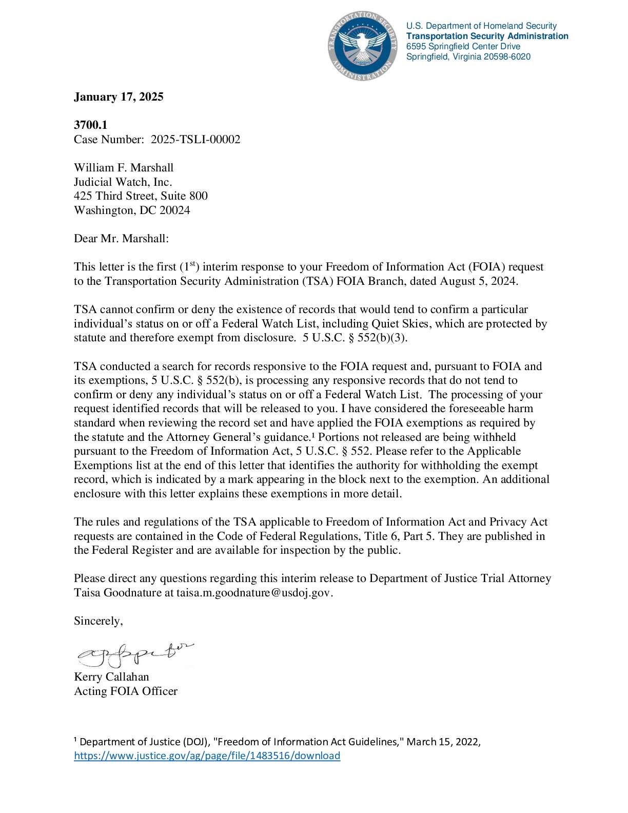 JW v DHS Gabbard TSA Interim Response 03427