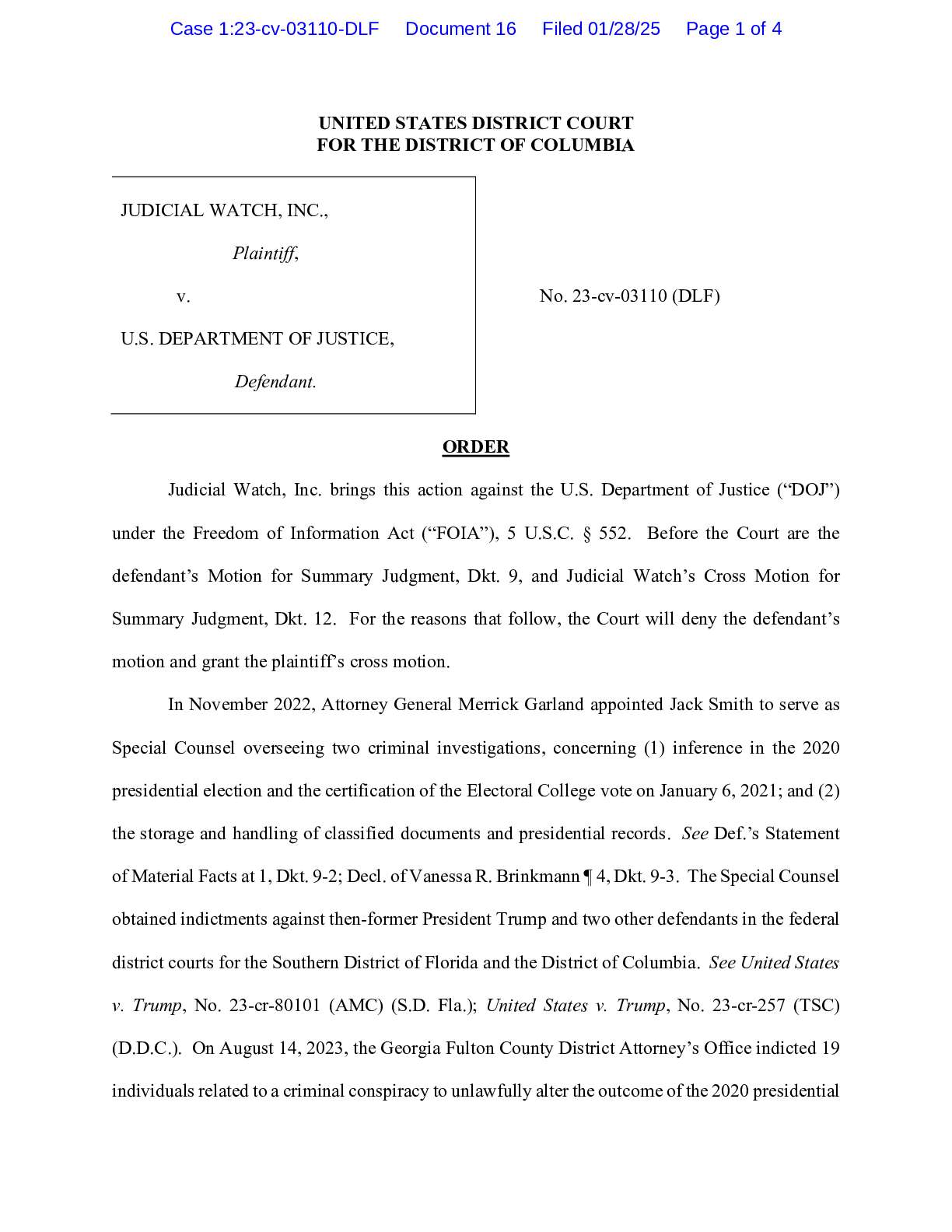 JW v DOJ Fulton County DA order 03110