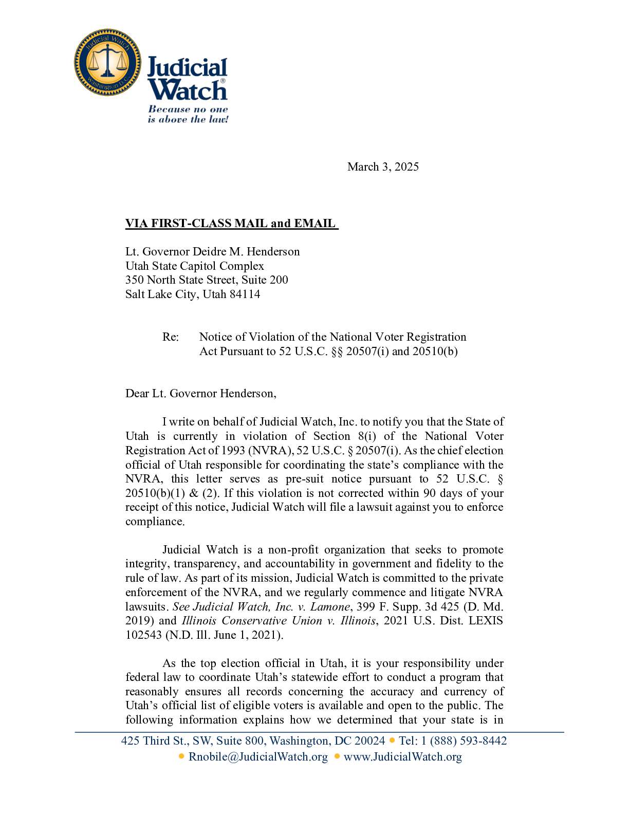 NVRA UT Notice of Violation March 2025