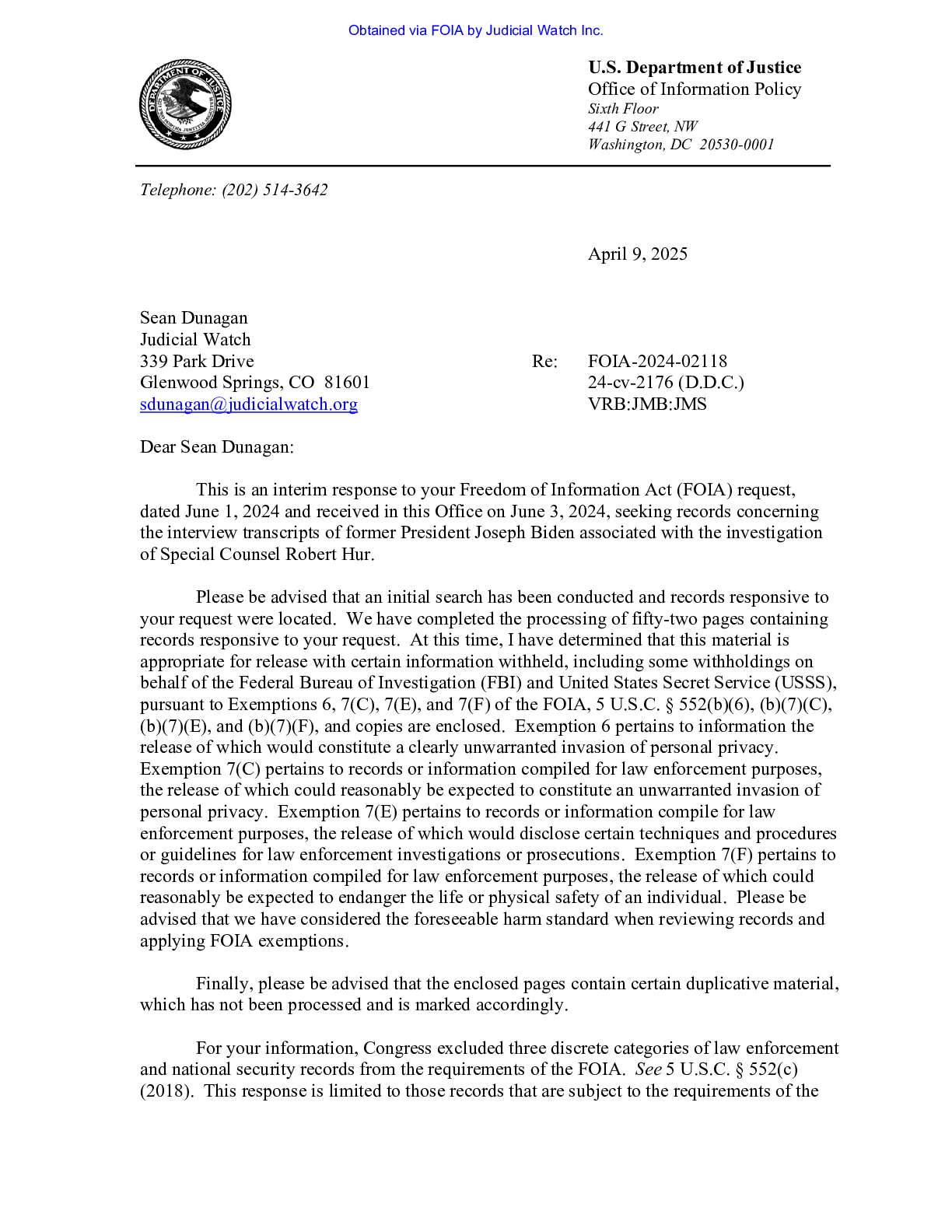 JW v DOJ Biden Hur Interview records 00700