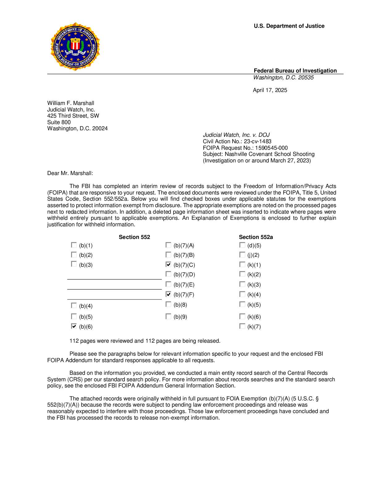 JW v DOJ FBI Nashville Shooter Manifesto Production 01483