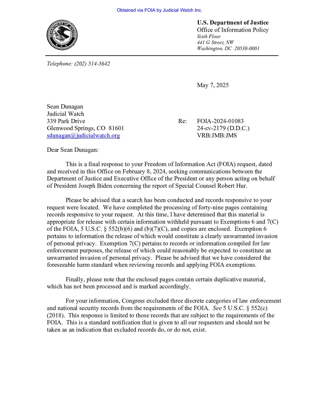 JW v DOJ Hur NDAs 02179