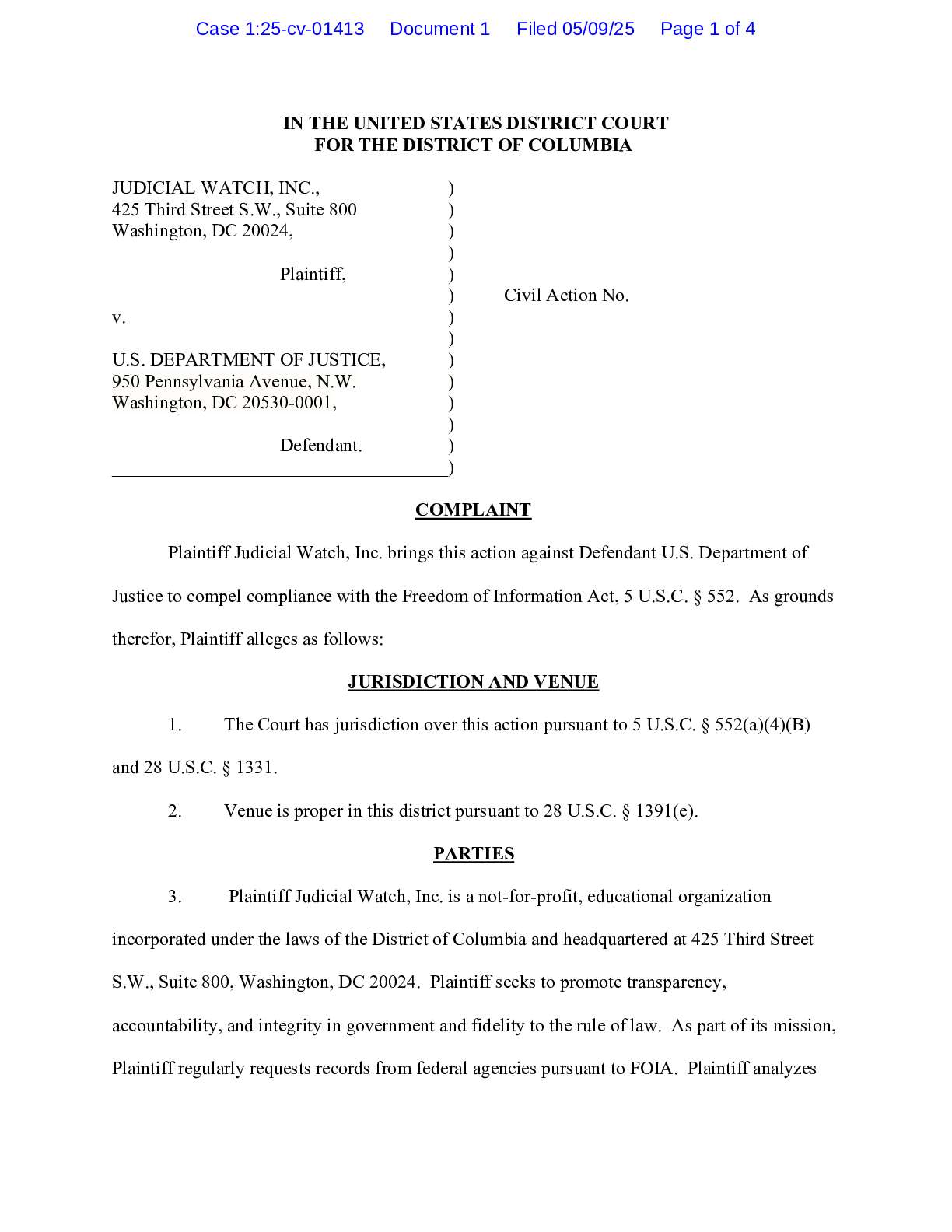 JW v DOJ Comey complaint 01413