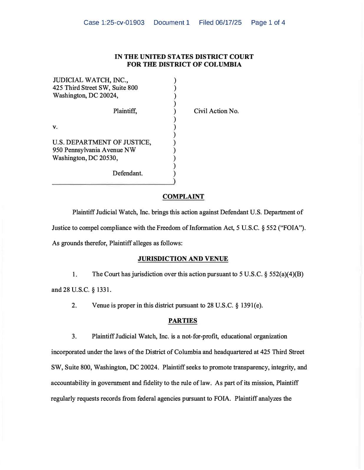 JW v. DOJ Caputo complaint 01903
