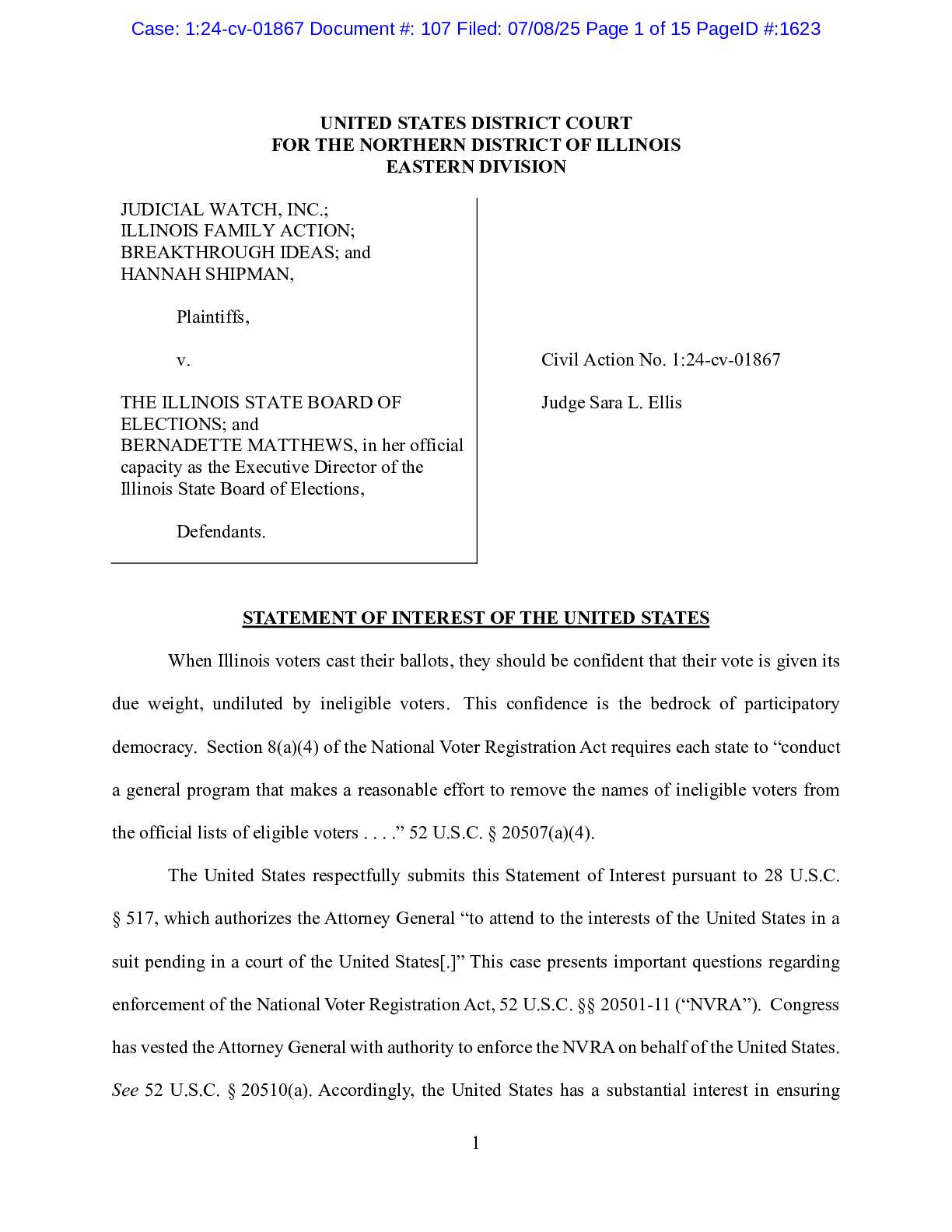 JW v. Illinois Board of Elections DOJ interest 01867