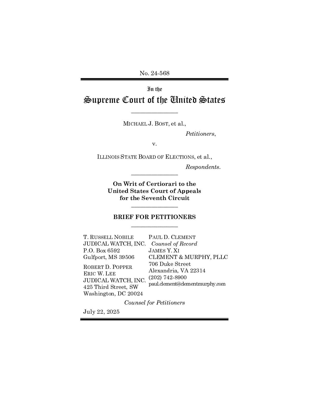 Bost v. IL Board of Elections SCOTUS brief 02754 2644 568