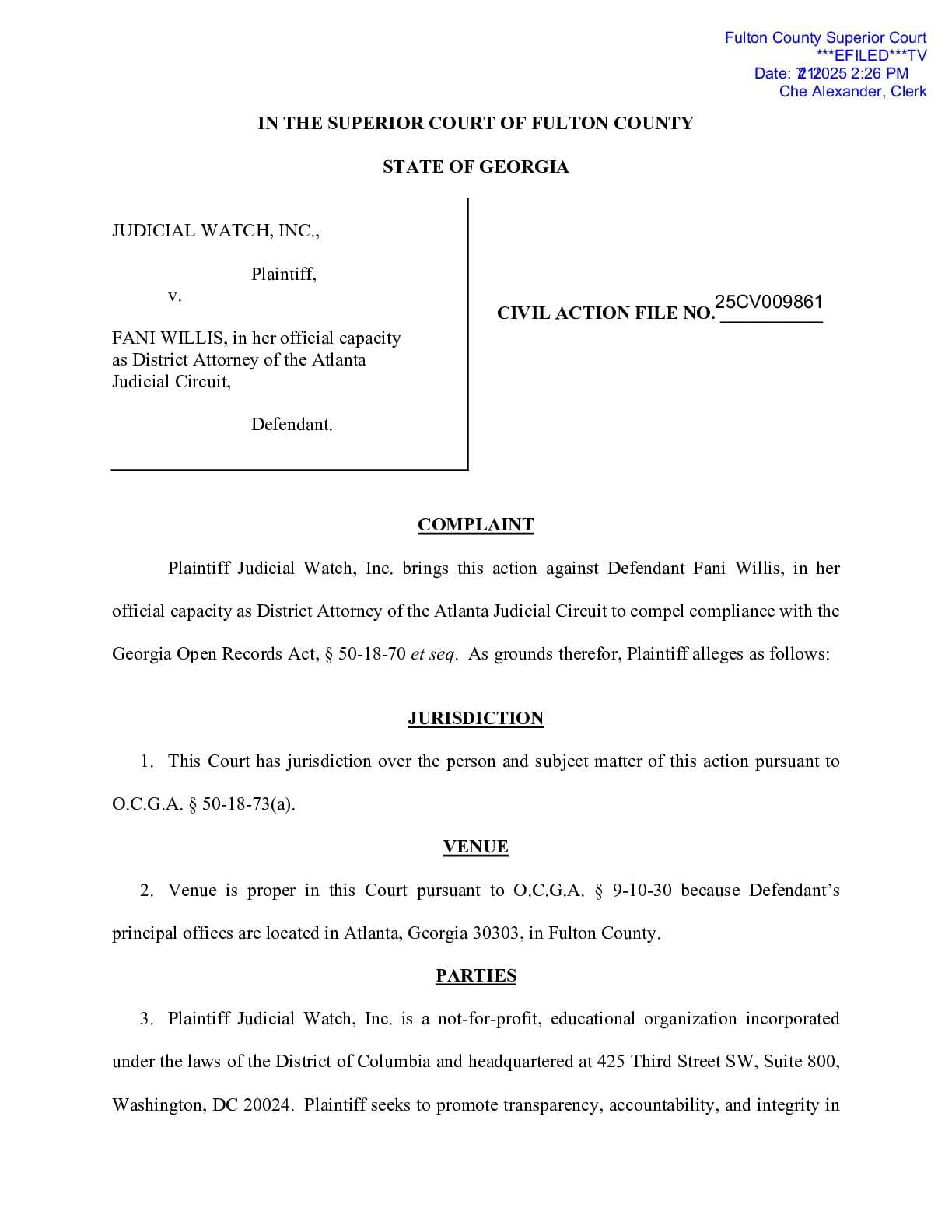 JW v. Fani Willis SUDC VPP complaint 009861