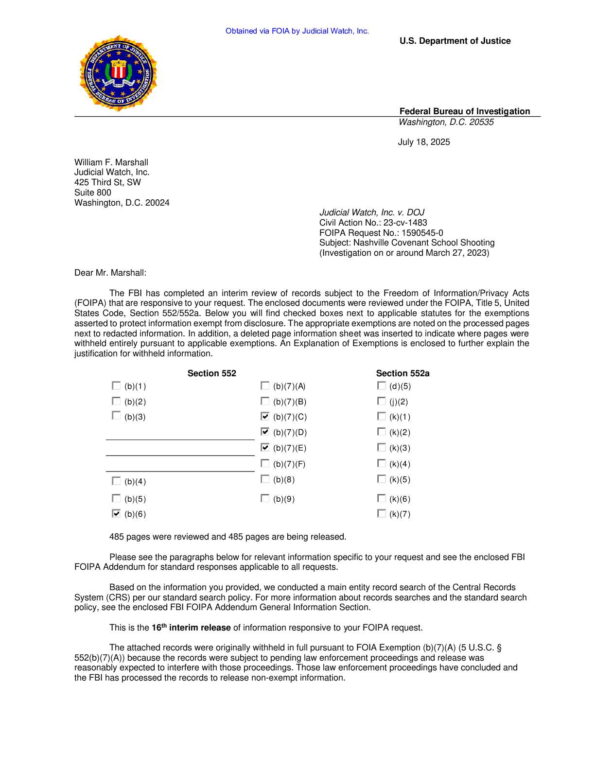 JW v DOJ FBI Nashville Shooter Manifesto Production 2 01483