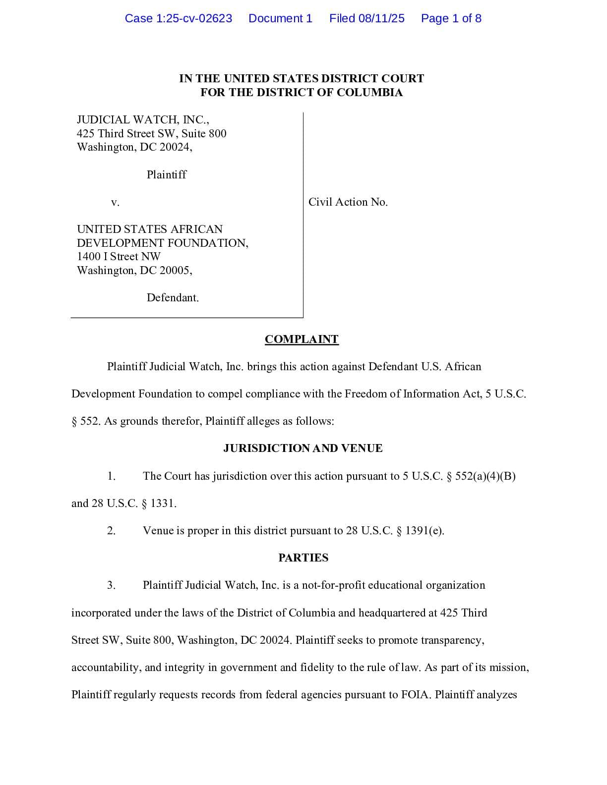 JW v. U.S. African Development Foundation complaint 02623