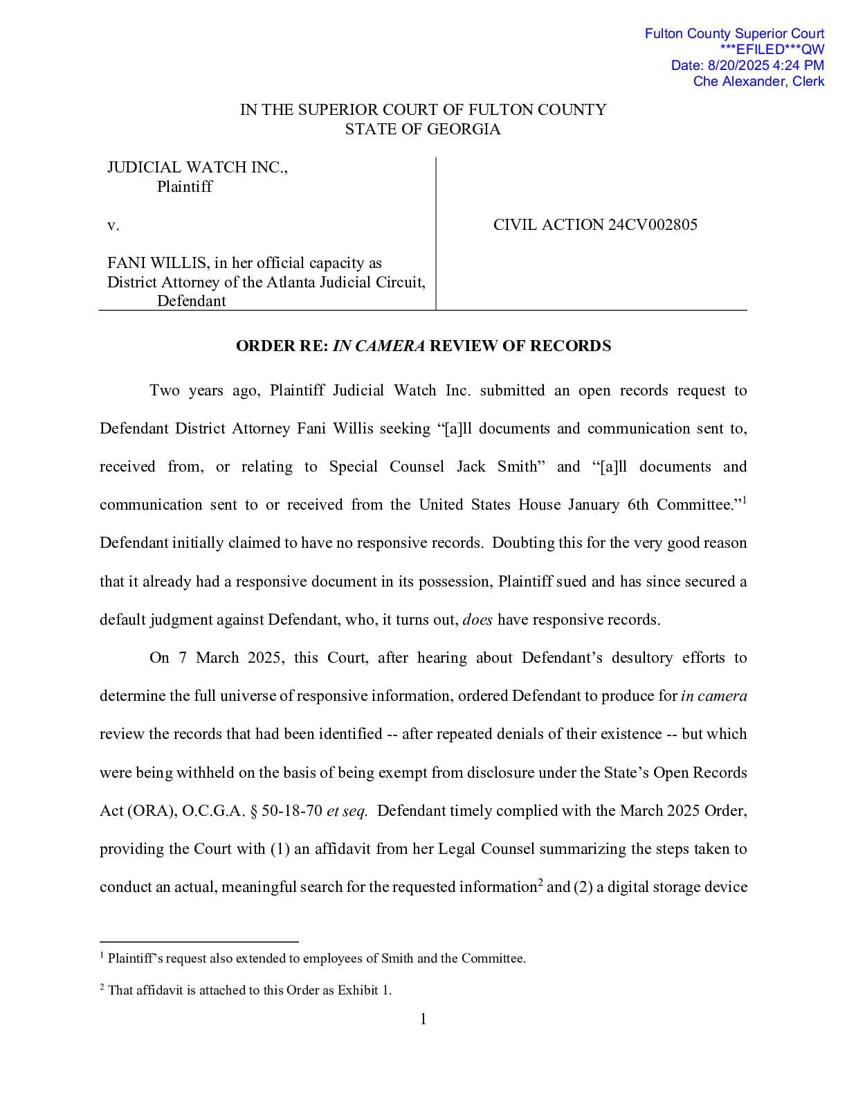 JW v Willis In Camera Review Order 002805
