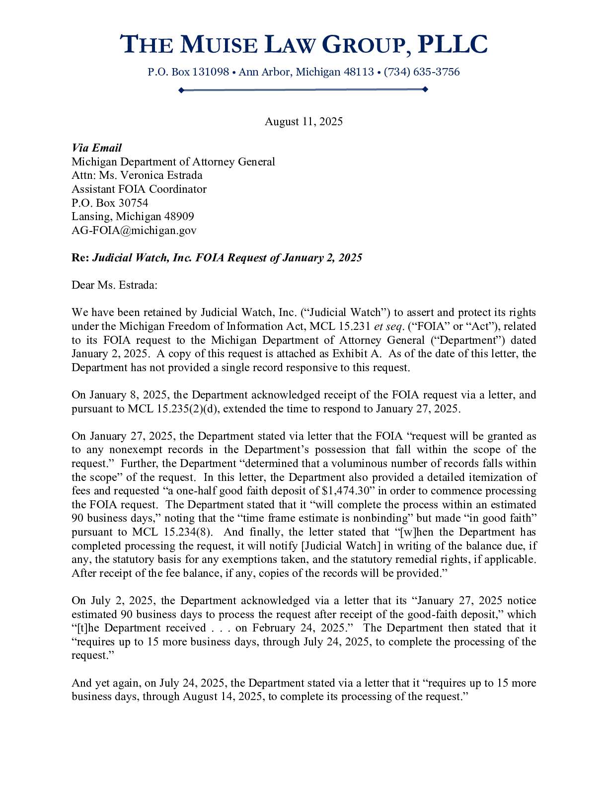Michigan ‘Fake Electors’ demand letter 2025