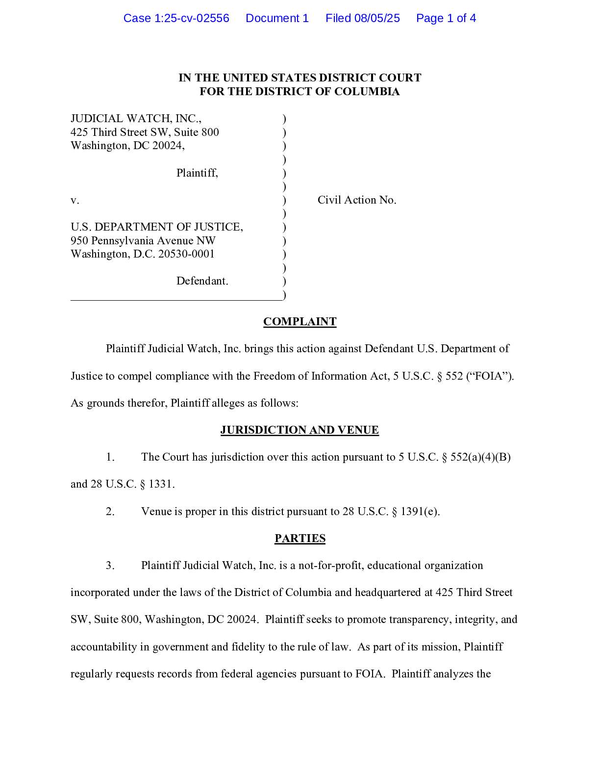 JW v DOJ FBI Am Oversight complaint 02556
