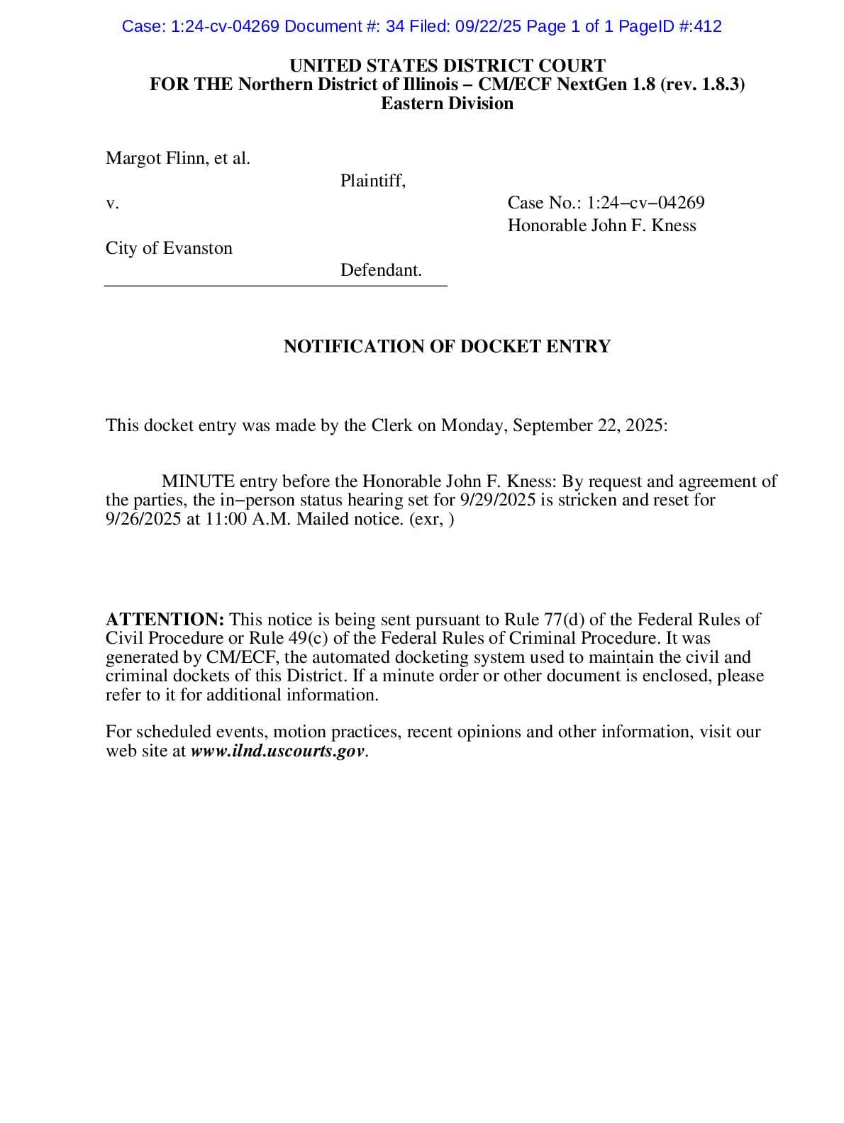Flinn v Evanston hearing 04269