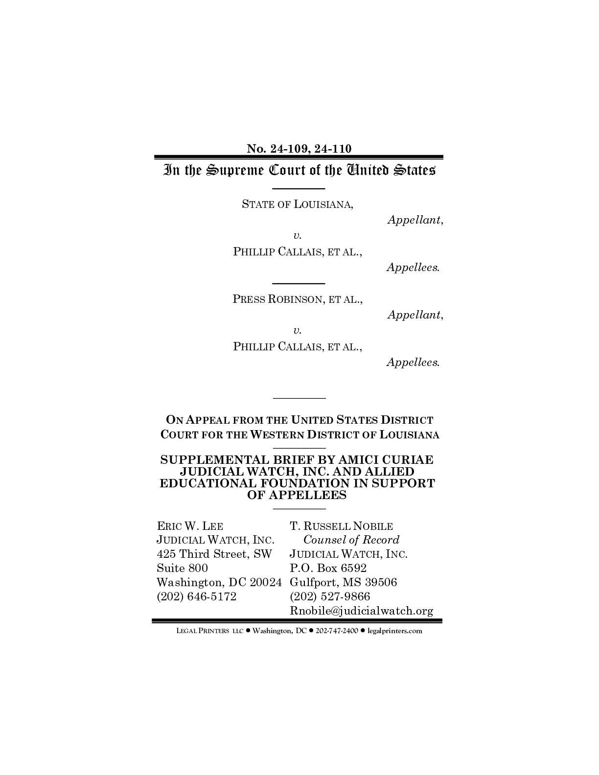 Louisiana v. Callais amici brief 109 110