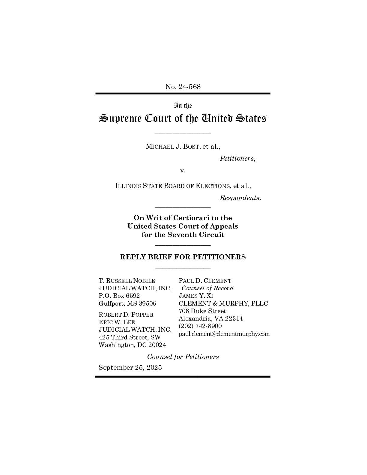 Bost v Illinois Board of Elections writ reply 568