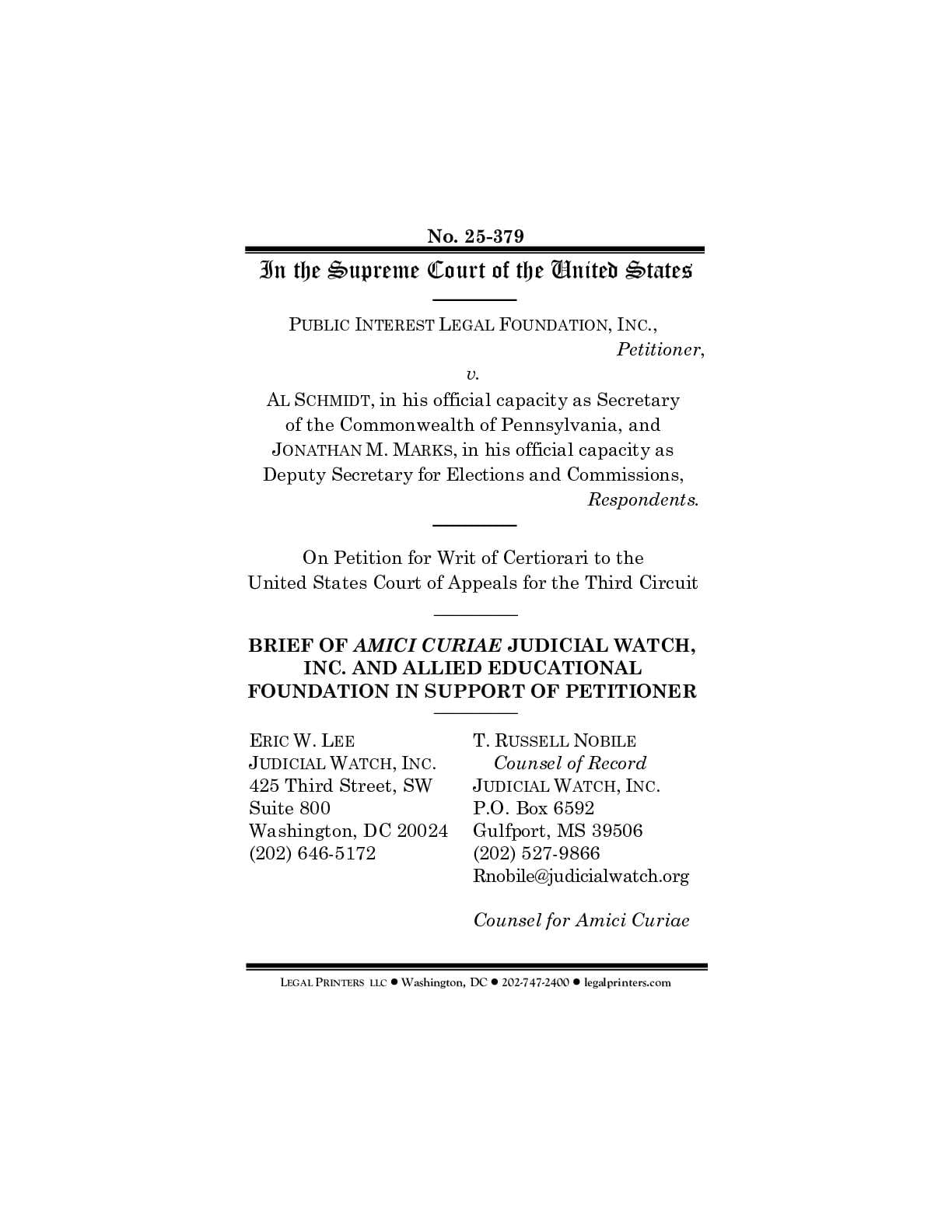 PILF v Schmidt et al. Amici PA NVRA 379