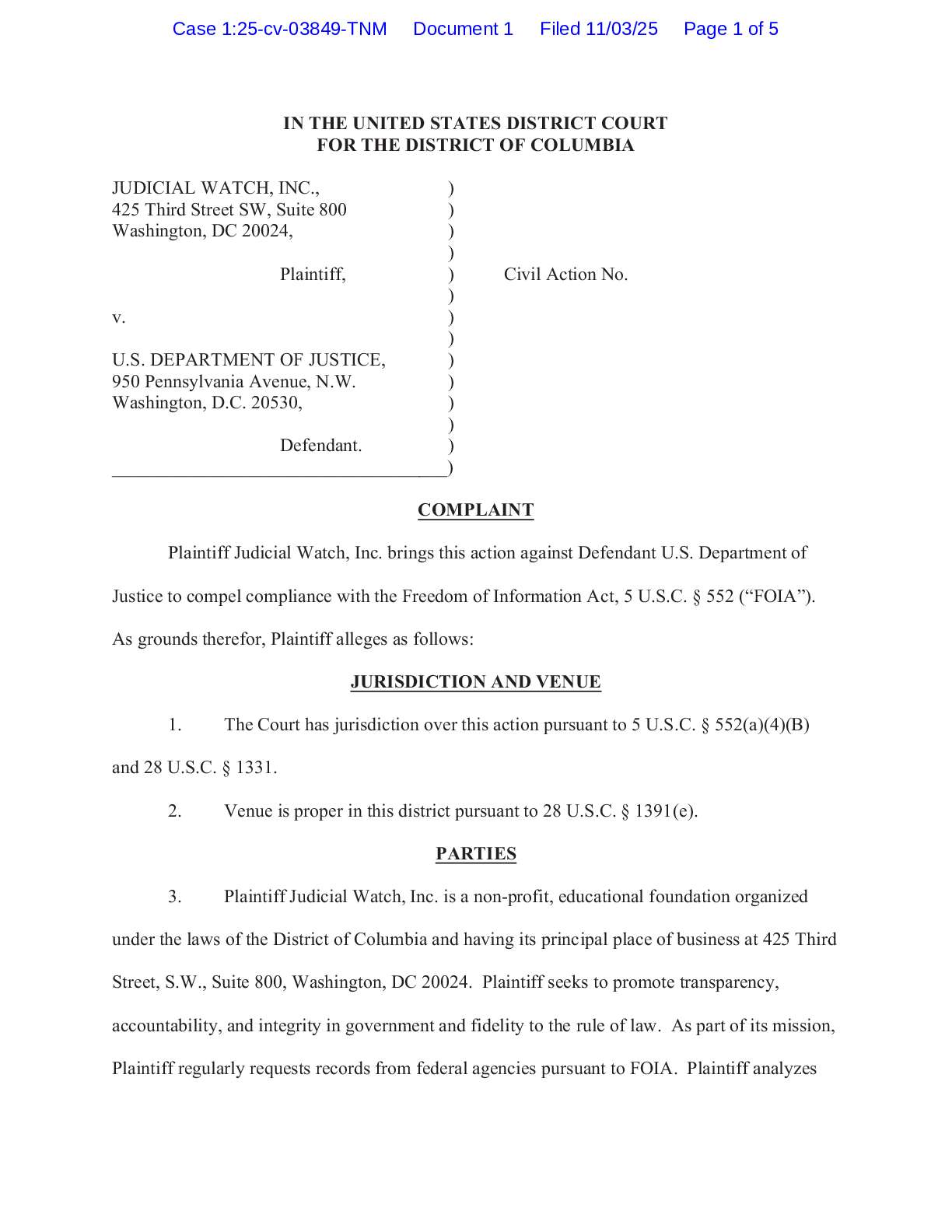 JW. v. DOJ Jack Smith emails complaint 03849