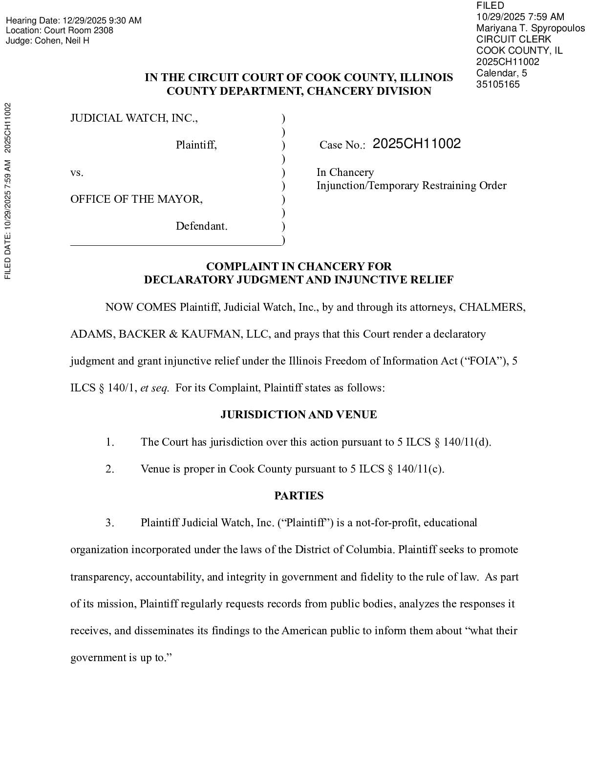 JW v. Mayor Evanston complaint 11002