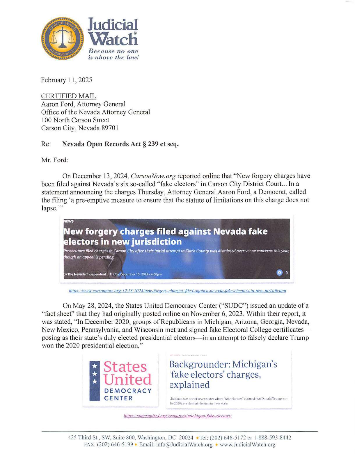 Nevada Fake Electors FOIA 2025